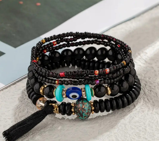 Black bohemian bracelet set